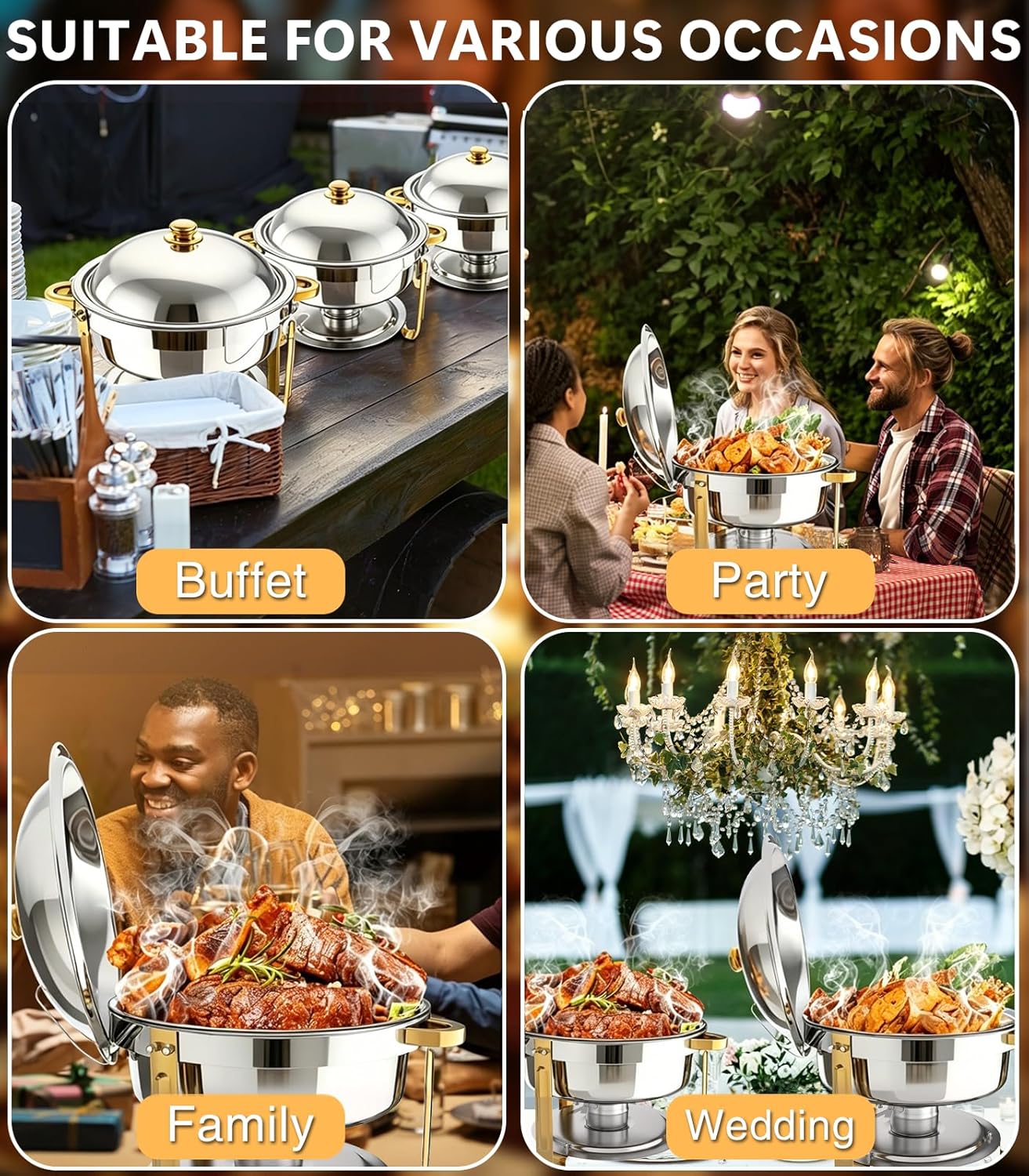 Beviliu 8QT Chafing Dishes for Buffet 4 Pack, Ultra-Large Capacity Warming Trays for Large Gatherings, 8QT Food Warmers for Parties Buffet, Catering Supplies Buffet Display Chafing Dish for Parties