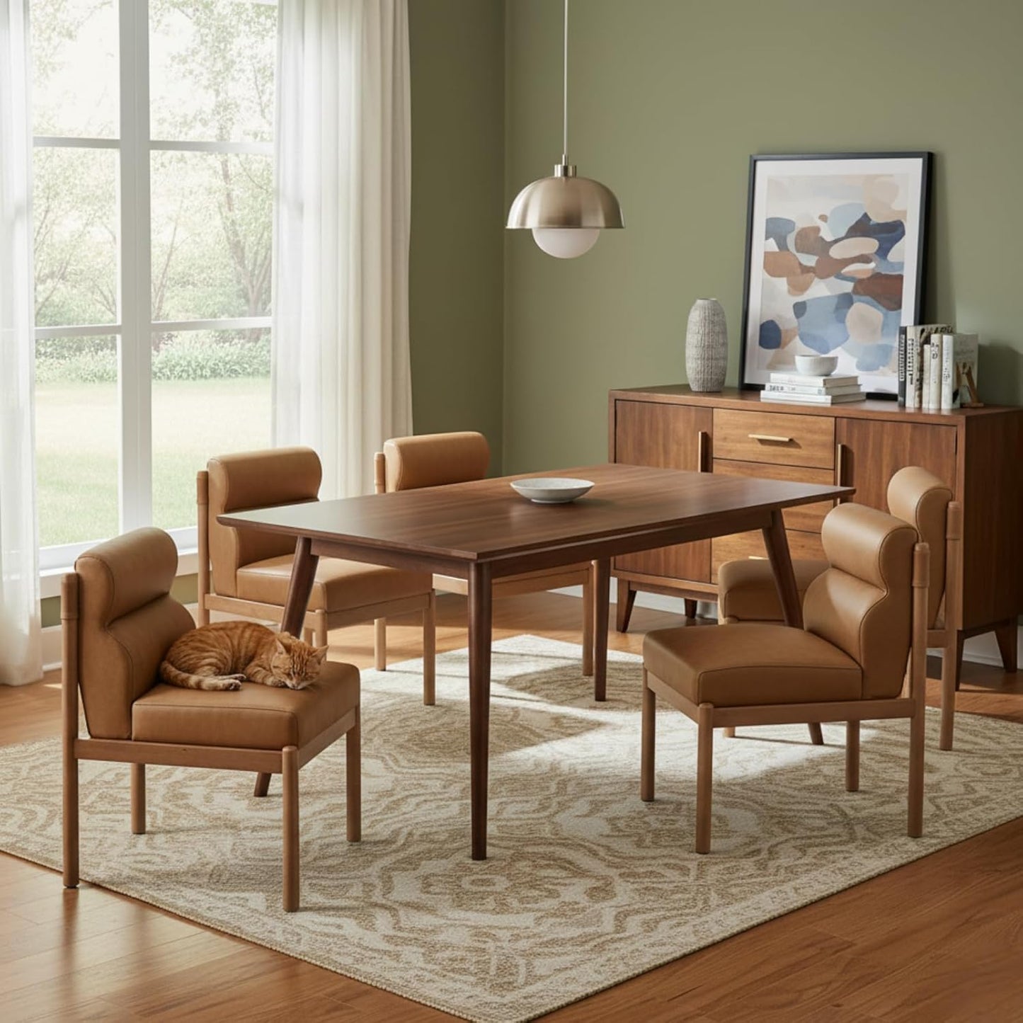 CIMOTA Modern Upholstered Dining Chairs Set of 6, Faux Leather Kitchen & Dining Room Chairs Boucle Armless Side Chairs with Curved Backrest/Solid Wood Legs, PU Brown