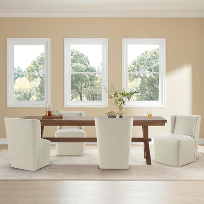 KISLOT Upholstered Dining Chairs Set of 4 with Casters, Wingback Modern Side Armless Deskchair with Rollers for Diningroom Bedroom Livingroom Reading Room, Cream Faux Leather