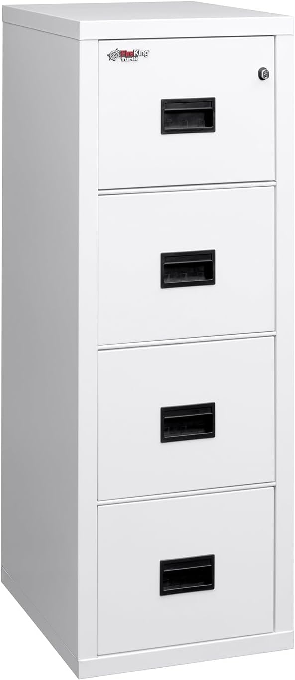 FireKing Turtle Vertical 4 Drawer Legal and Letter Fire Safe File Cabinet with Key Lock, 1 Hour Fire Rated, UL Rated & Water Resistant Home Safe, Filing Cabinet, Made in The USA, Arctic White