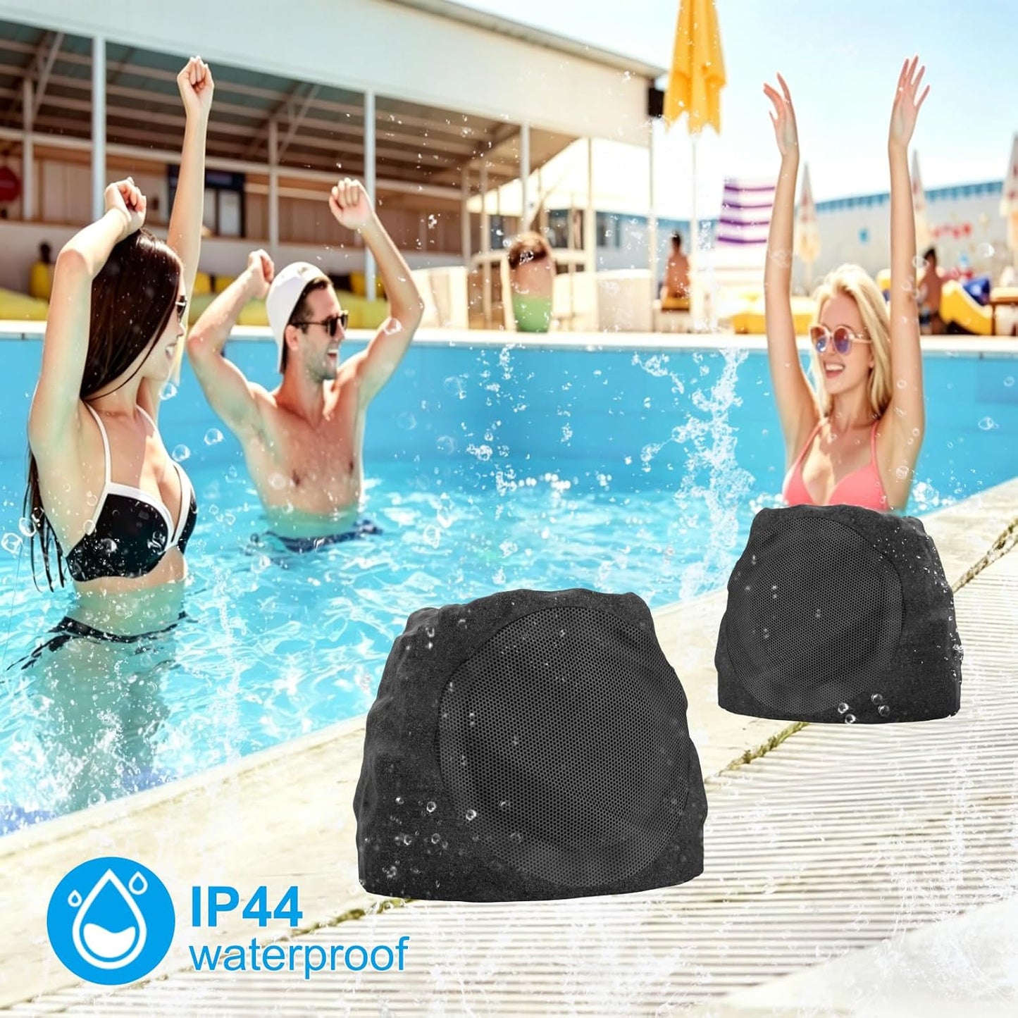 Outdoor Speakers Solar Powered & USB-C Charging, Rock Speaker TWS Pairing Wireless Outdoor Speaker Bluetooth 5.3, LED Light Show, Waterproof, ideal for Backyard BBQ, Garden, Poolside(2-Pc,Black)
