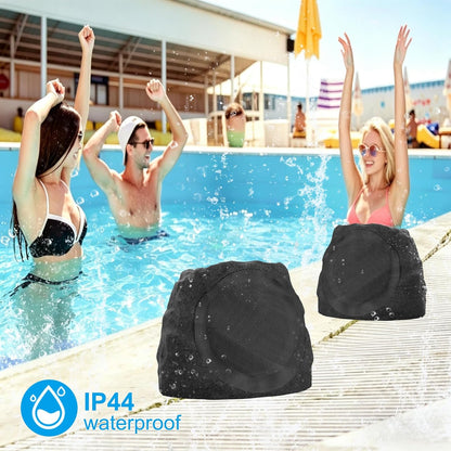 Outdoor Speakers Solar Powered & USB-C Charging, Rock Speaker TWS Pairing Wireless Outdoor Speaker Bluetooth 5.3, LED Light Show, Waterproof, ideal for Backyard BBQ, Garden, Poolside(2-Pc,Black)