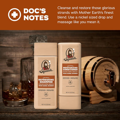 Dr. Squatch Men's Natural Shampoo and Conditioner Set – Sulfate & Paraben Free Natural Shampoo and Conditioner for Men – Scalp Nourishing Formula – Wood Barrel Bourbon (11 fl oz, 2-Pack)
