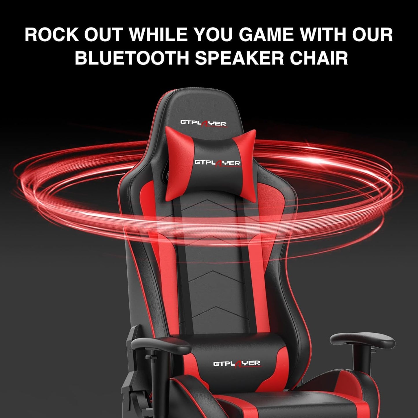 GTRACING Gaming Chair with Footrest Speakers Video Game Chair Bluetooth Music Heavy Duty Ergonomic Computer Office Desk Chair Red