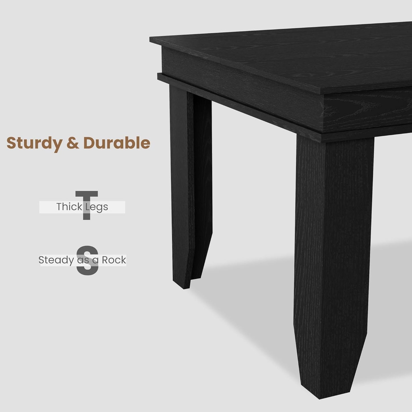 GarveeHome Farmhouse Dining Table for 6-8 People, 71 in Long Kitchen Tables with Wooden Sturdy Frame, 6 ft Large Rectangular Dinner Table for Dining Room, Kitchen, Black, 63" Non-extendable