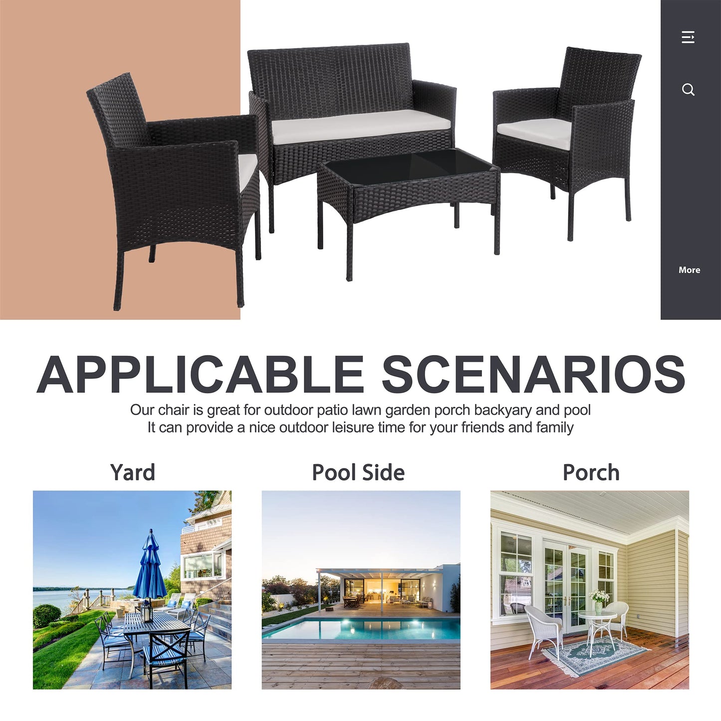 SHINTENCHI 4 Piece Wicker Patio Furniture Set with Glass Table