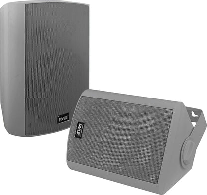 Pyle 6.5 Inch Wall Mount Waterproof Speaker System for Indoor or Outdoor Wireless Bluetooth Surround Sound System, Light Gray (2 Pack)