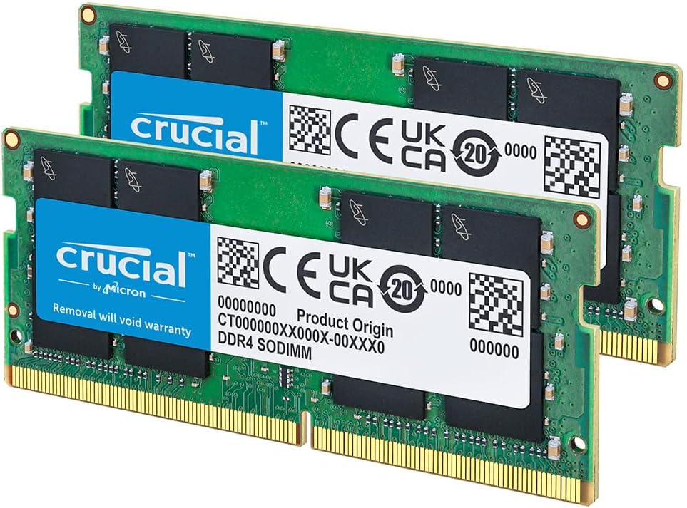 Crucial 64GB DDR4 RAM Kit (2x32GB), 3200MHz (PC4-25600) CL22 Laptop Memory, SODIMM 260-Pin, Downclockable to 2933/2666MHz, Compatible with 13th Gen Intel Core and AMD Ryzen 7000 - CT2K32G4SFD832A