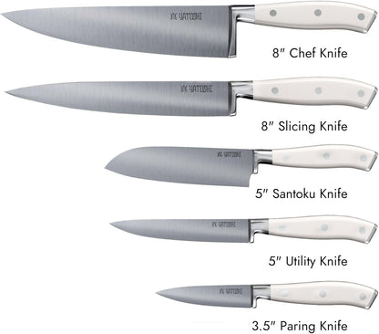 Yatoshi Knives Yatoshi Magnetic Kitchen Knife Block Set 6 Pcs White - Pro Kitchen Knife Set Ultra Sharp High Carbon Steel