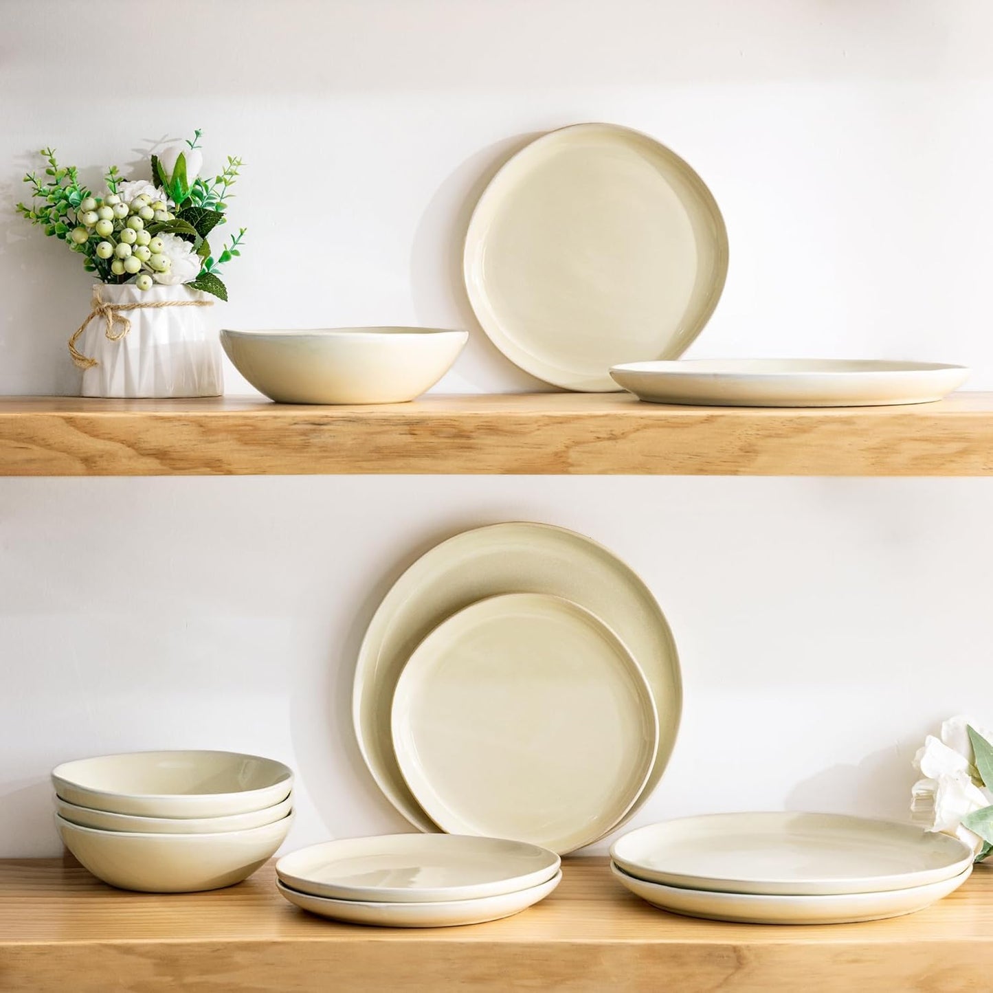 AmorArc Ceramic Dinnerware Sets,Handmade Reactive Glaze Stoneware Plates and Bowls Sets,Highly Scratch Resistant | Dishwasher & Microwave Safe Dishes Set,Service for 4 (12pc)