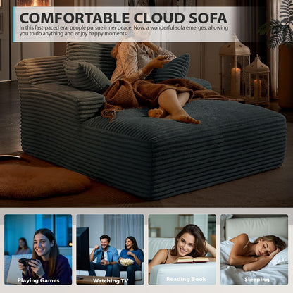 67 Inch Chaise Lounge Chair Indoor, Oversized Corduroy Upholstered Boneless Sofa Bed, Deep Seat Sleeper Couch Reading Chairs, Cloud Sofas Couches for Living Room, No Assembly Required (Dark Grey)