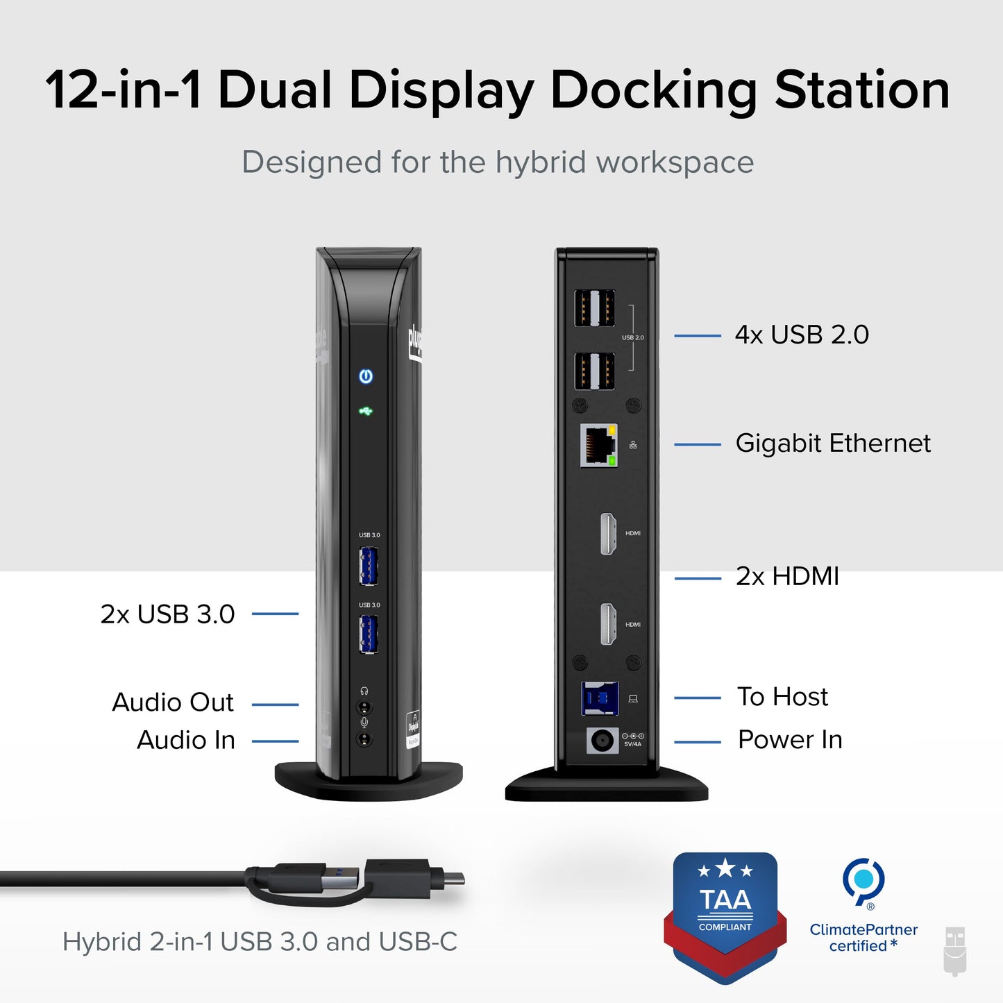 PLUGABLE Universal Laptop Docking Station Dual HDMI Monitor