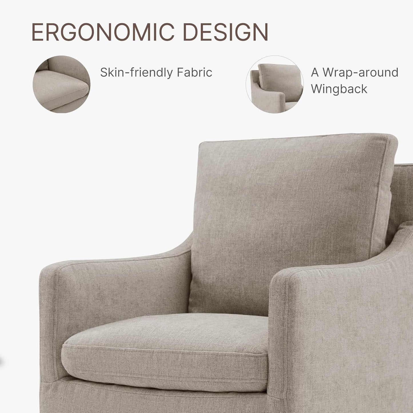 KISLOT Upholstered Dining Chairs with Casters, No Assembly Modern Accent Armchair with Rollers for Dining Room, Bedroom, Living Room, Reading Room, Already Assembled, White, 1 Box