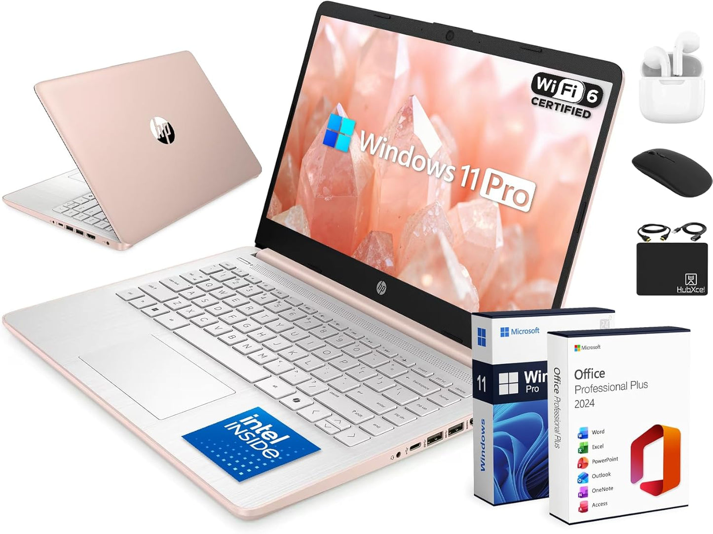 HP Flagship 14" Laptop Computer for 2026 Student Business, Win 11 Pro, Copilot AI, Intel CPU Up to 2.8GHz, 8GB RAM, 628GB Storage (128GB SSD+500GB Ext), Wi-Fi 6, HubxcelAccessory, MS Office, Rose Gold
