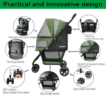 ROODO 3 Wheel Pet Stroller - Lightweight & Portable Jogger