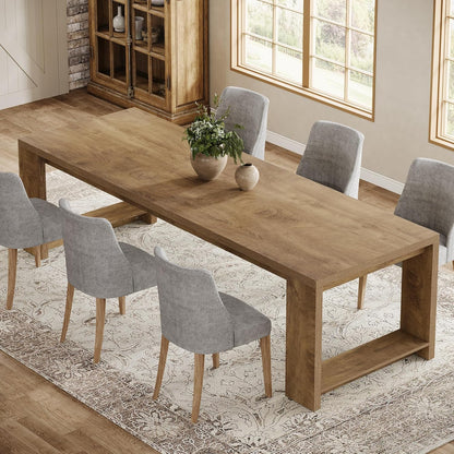 Tribesigns 86.61-Inch Dining Table for 6 People, Modern Narrow Long Kitchen Table with Pedestal Base, Farmhouse Extra Long Rectangular Dining Room Furniture, 27.56 x 86.61 x 29.53 Inches, Oak