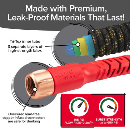 POCKET HOSE 100 FT Expandable Copper Garden Hose - No Kink