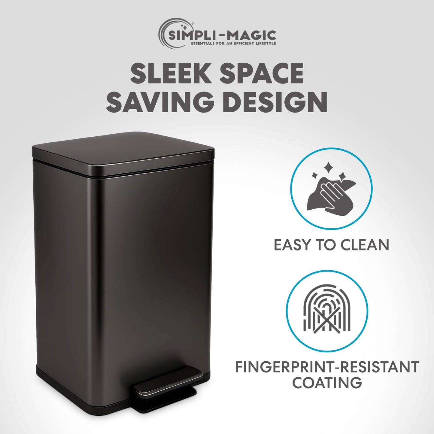 SIMPLI-MAGIC 13.2 Gallon Step Trash Can - Odor Control, Hands-Free