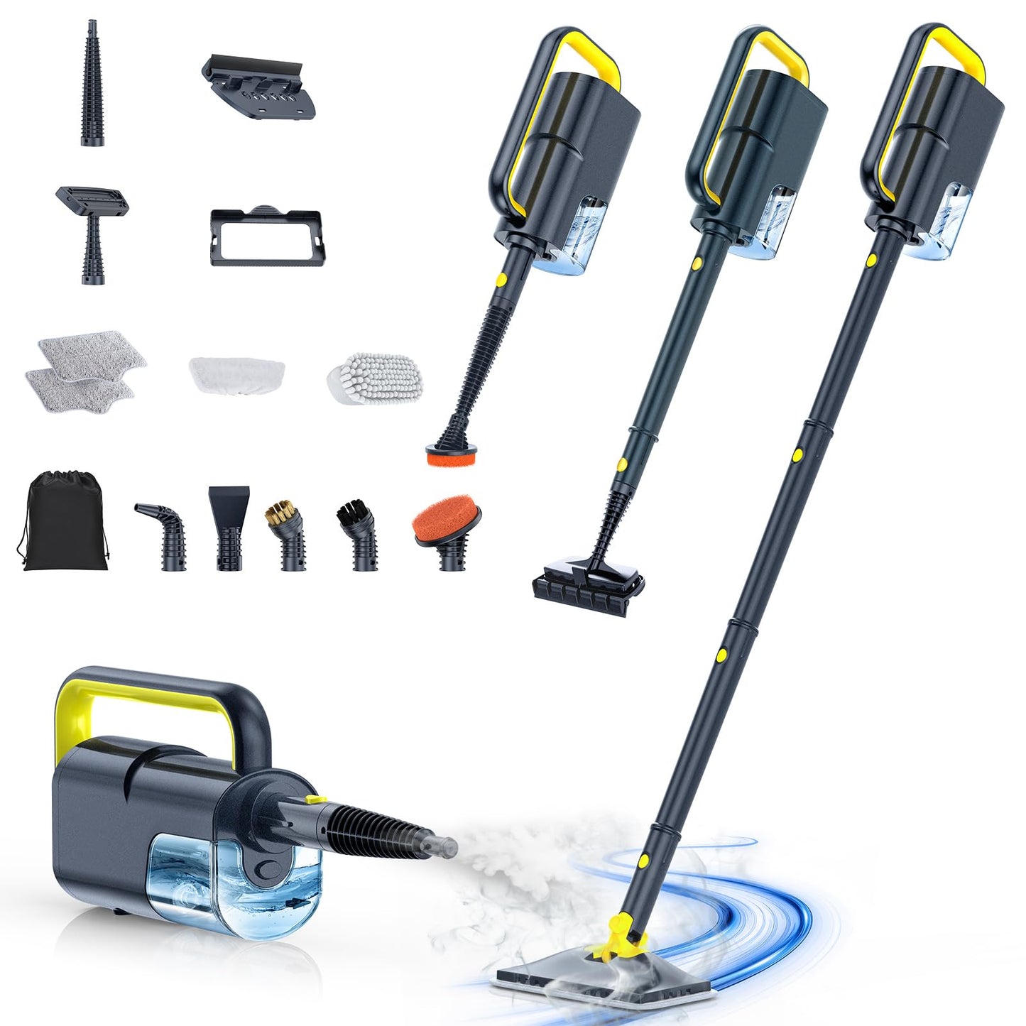 SCRUBWIZ Steam Mop with Handheld Cleaner, 10-in-1 Accessories