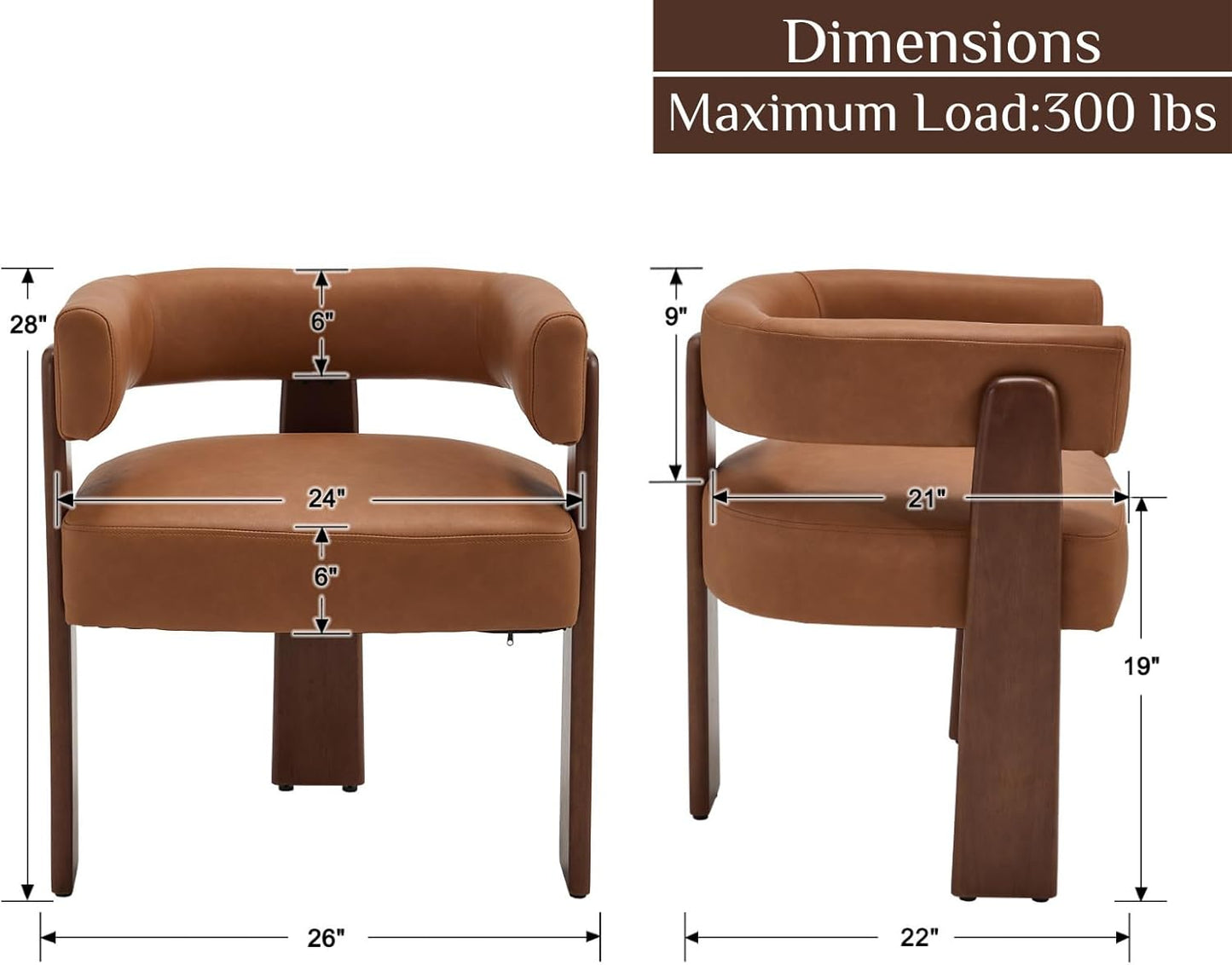 Shunzhi Brown Leather Barrel Dining Chairs Set of 4 Modern Upholstered Dining Room Chairs with Arms/Open Back Farmhouse Wooden Kitchen Chairs Comfy Accent Side Armchairs for Living Room