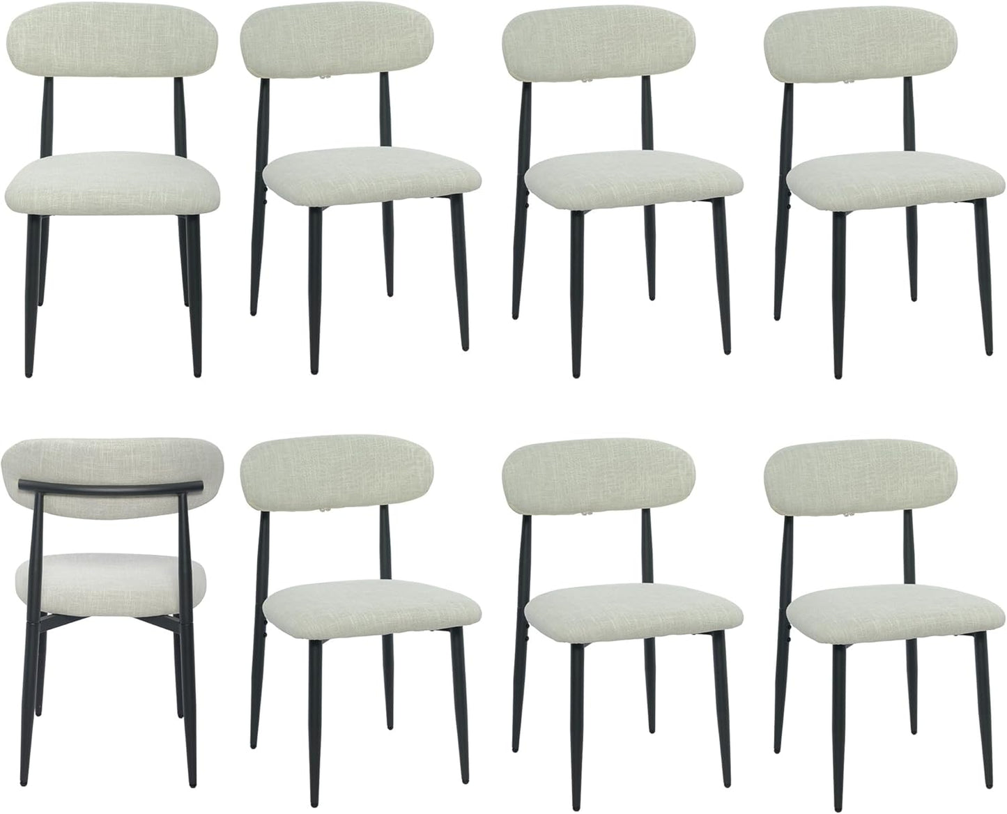 FREKEN Modern Upholstered Dining Chairs Set of 8, Mid-Century Metal Frame Linen Fabric Side Chair for Kitchen Dining Room, 350lbs Capacity, Beige