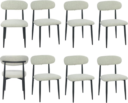 FREKEN Modern Upholstered Dining Chairs Set of 8, Mid-Century Metal Frame Linen Fabric Side Chair for Kitchen Dining Room, 350lbs Capacity, Beige