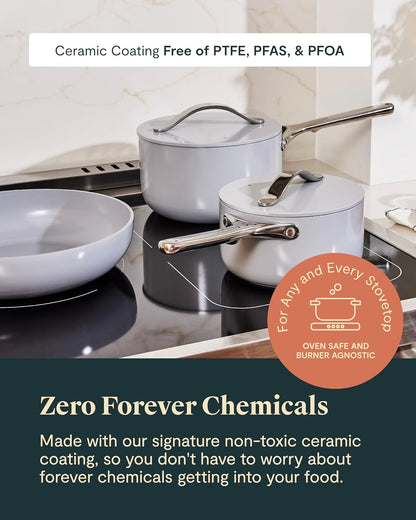 Caraway Deluxe Non-stick Ceramic Cookware Set (16 Piece) Pots, Frying Pans, Lids and Kitchen Storage - PFAS & PFOA Free - Oven Safe Pan Set & Compatible with All Stovetops - Navy