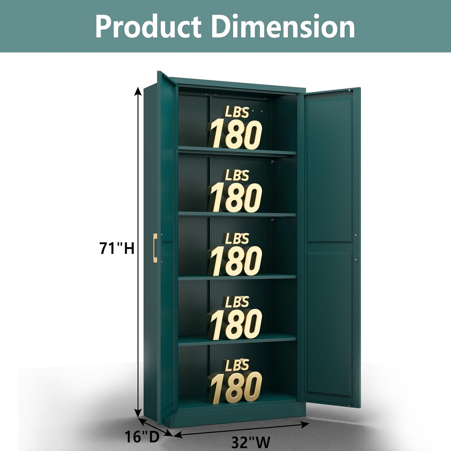 Polup Kitchen Pantry Cabinet, 71 Inch Tall Metal Pantry Cabinet with Doors and Adjustable Shelves, Freestanding Food Cupboard, Storage Cabinets for Dining, Living Room, Green-Teal, Assemble Required