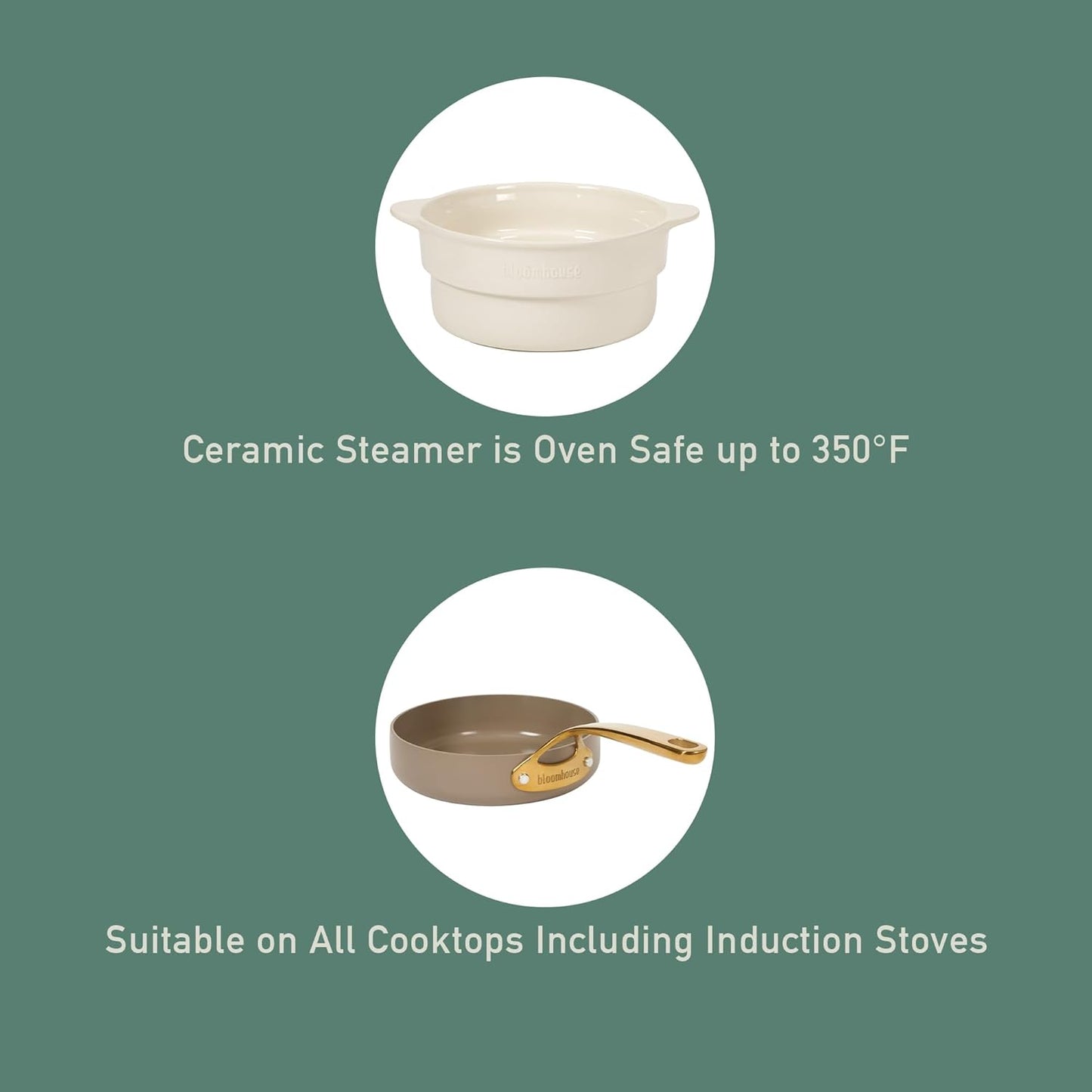 Bloomhouse - Two Time Oprah's Favorite Things Winner - 15 Piece Pots and Pans Heavy Duty Aluminum Premium PFA Free Ceramic Nonstick Dutch Oven Pot with Lid - Cappuccino Cream with Gold Handle