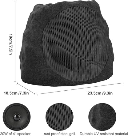 Outdoor Speakers Solar Powered & USB-C Charging, Rock Speaker TWS Pairing Wireless Outdoor Speaker Bluetooth 5.3, LED Light Show, Waterproof, ideal for Backyard BBQ, Garden, Poolside(2-Pc,Black)