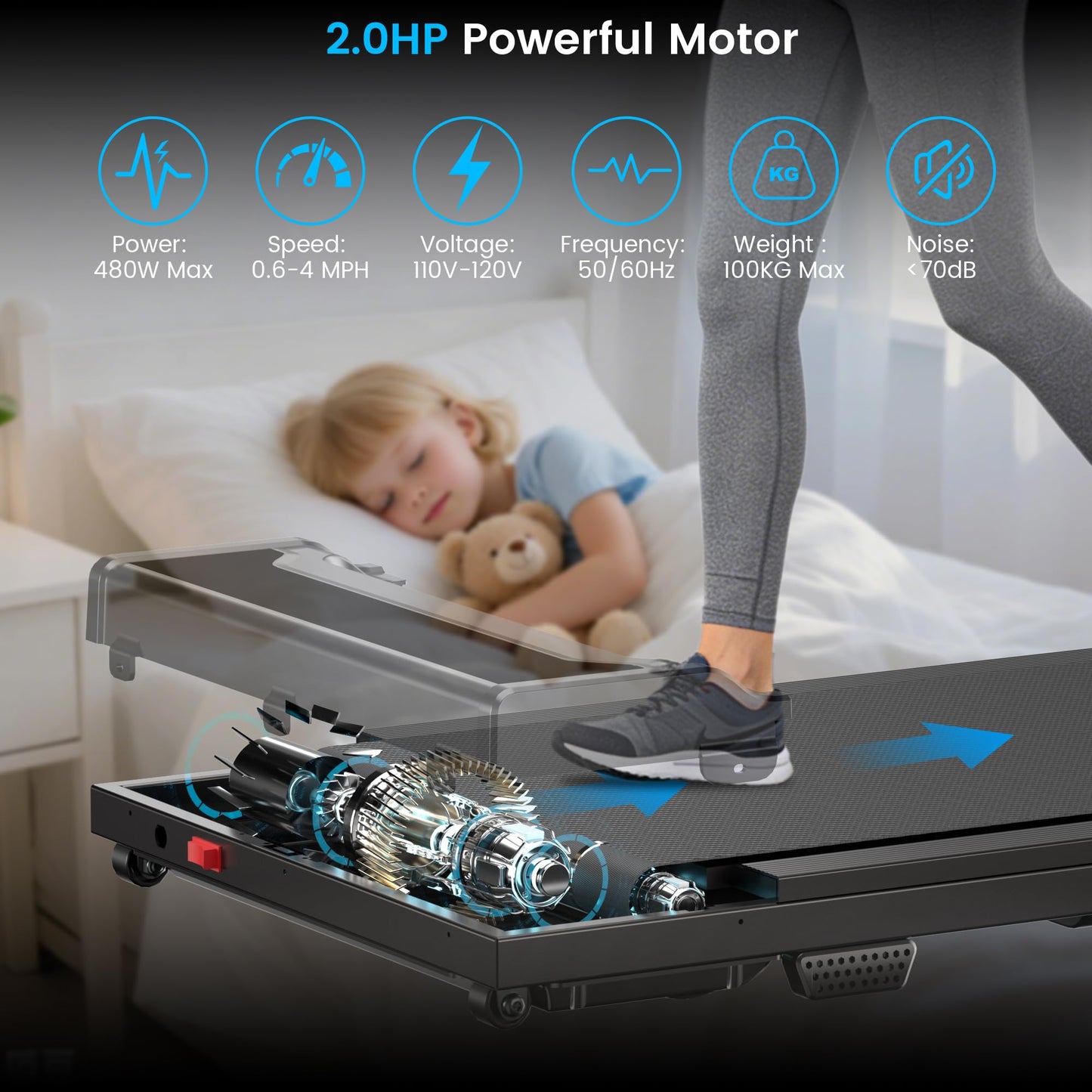 RYTHKORE Walking Pad Treadmill - Portable Under Desk Electric