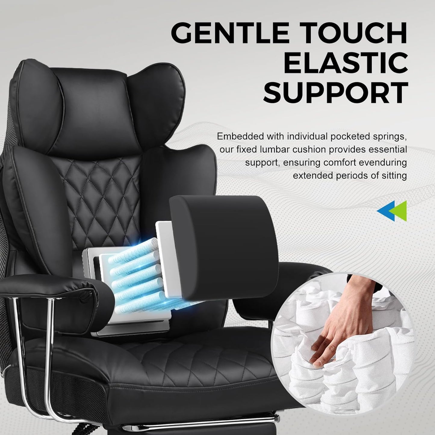 GTPLAYER Gaming Chair,Office Chair with Pocket Spring Lumbar Support, Ergonomic Comfortable Wide Office Desk Computer Chair with Outward Fixed Soft Armrests and Footrest (PU Leather, Black)
