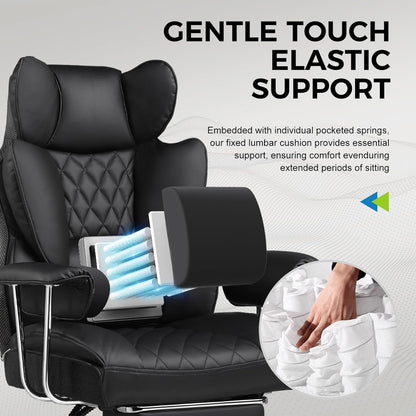GTPLAYER Gaming Chair,Office Chair with Pocket Spring Lumbar Support, Ergonomic Comfortable Wide Office Desk Computer Chair with Outward Fixed Soft Armrests and Footrest (PU Leather, Black)