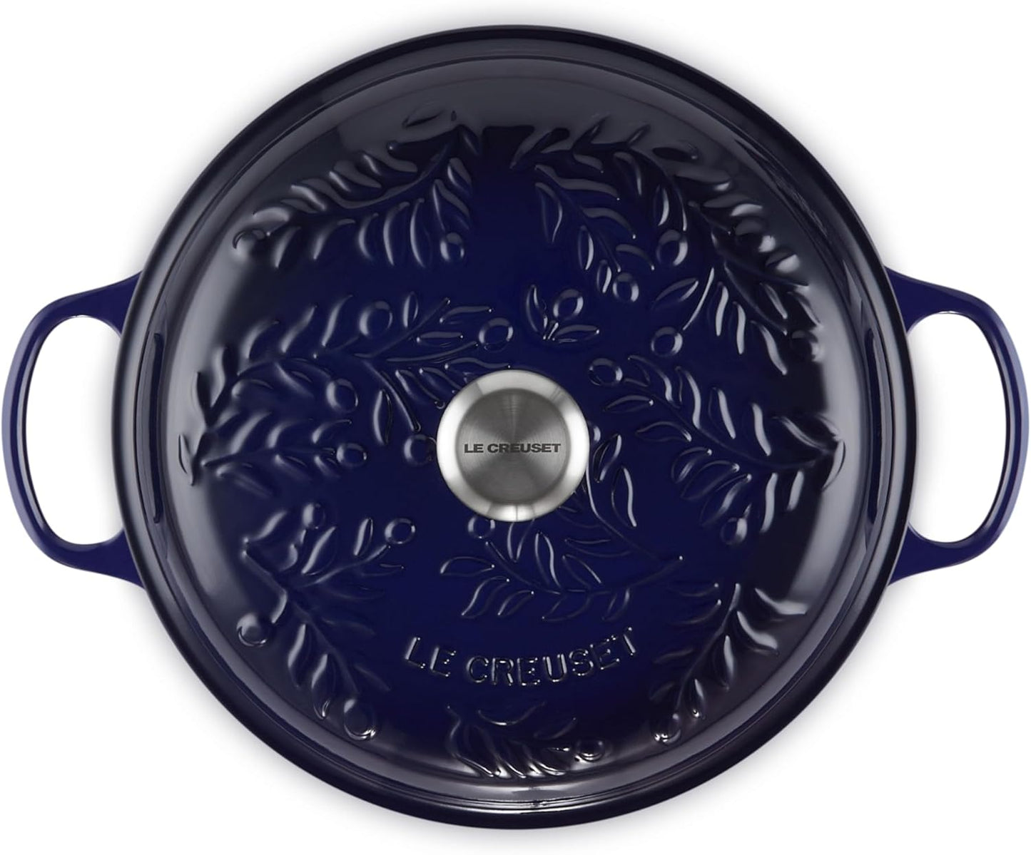 Le Creuset Olive Branch Collection Enameled Cast Iron Signature Braiser, 3.5 qt., Indigo with Embossed Lid