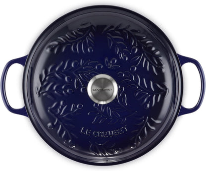 Le Creuset Olive Branch Collection Enameled Cast Iron Signature Braiser, 3.5 qt., Indigo with Embossed Lid