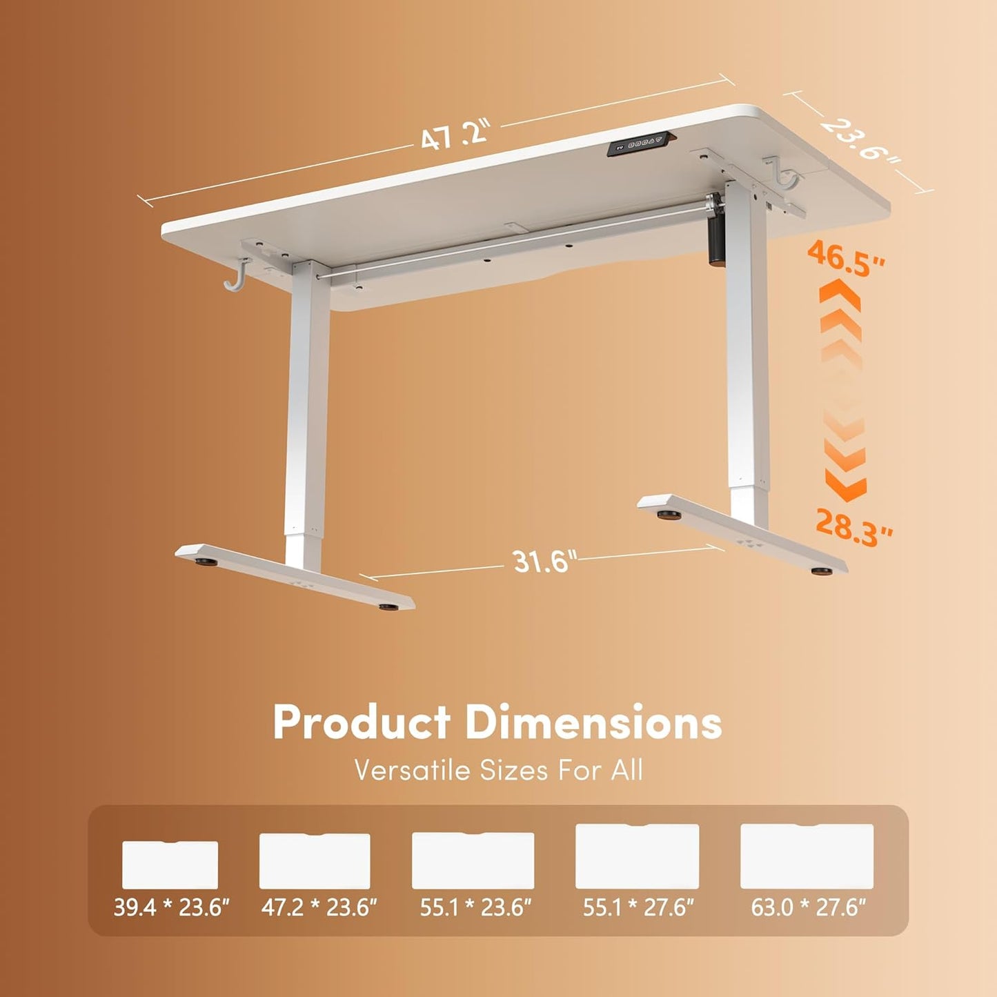 FEZIBO 48 x 24 Inchs Electric Standing Desk, Height Adjustable, Sit Stand Up, Computer Office Desk with Splice Board, White Frame/White Top