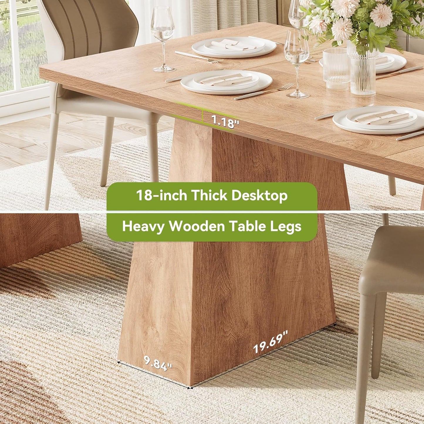 LITTLE TREE Dining Table for 6 People, Wooden Table, Rectangle Furniture with Heavy Duty Legs, Modern Kitchen Table for Home, Dining Room, Oak