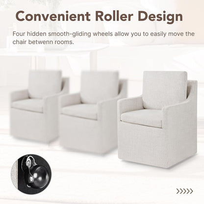 KISLOT Upholstered Dining Chairs Set of 4, Modern Dining Room Chairs with Casters & Washable Cover, Rolling Accent Chair with Hidden Storage for Kitchen, Farmhouse, Living Room, Linen Fabric, 4 Box
