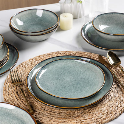 AmorArc Ceramic Dinnerware Sets,Handmade Reactive Glaze Stoneware Plates and Bowls Sets,Highly Scratch Resistant | Dishwasher & Microwave Safe Dishes Set,Service for 4 (12pc)