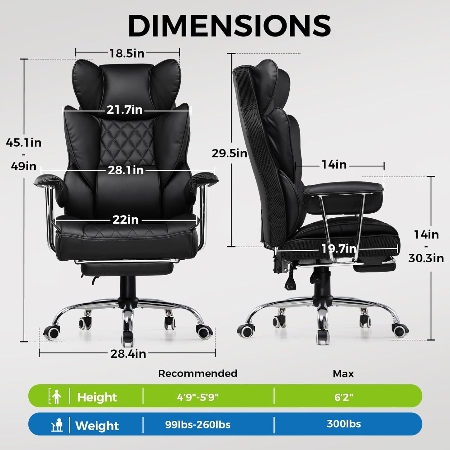 GTPLAYER Gaming Chair,Office Chair with Pocket Spring Lumbar Support, Ergonomic Comfortable Wide Office Desk Computer Chair with Outward Fixed Soft Armrests and Footrest (PU Leather, Black)