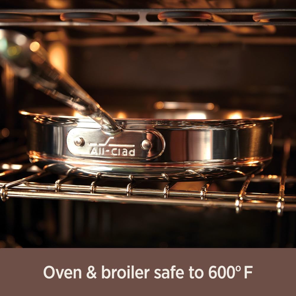 All-Clad Copper Core 5-Ply Stainless Steel Sauté Pan with Steel Lid 6 Quart Induction Oven Broiler Safe 600F Pots and Pans, Cookware Silver