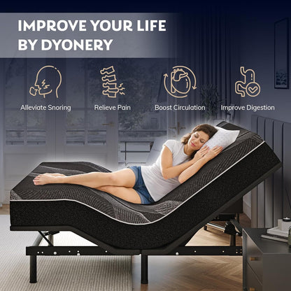 Dyonery Twin XL Adjustable Bed Base Frame with Wireless Remote + 12 Inch Twin XL Gel Memory Foam Mattress Bed in a Box, Head and Foot Incline, Zero Gravity, Fiberglass Free, 80" × 38"