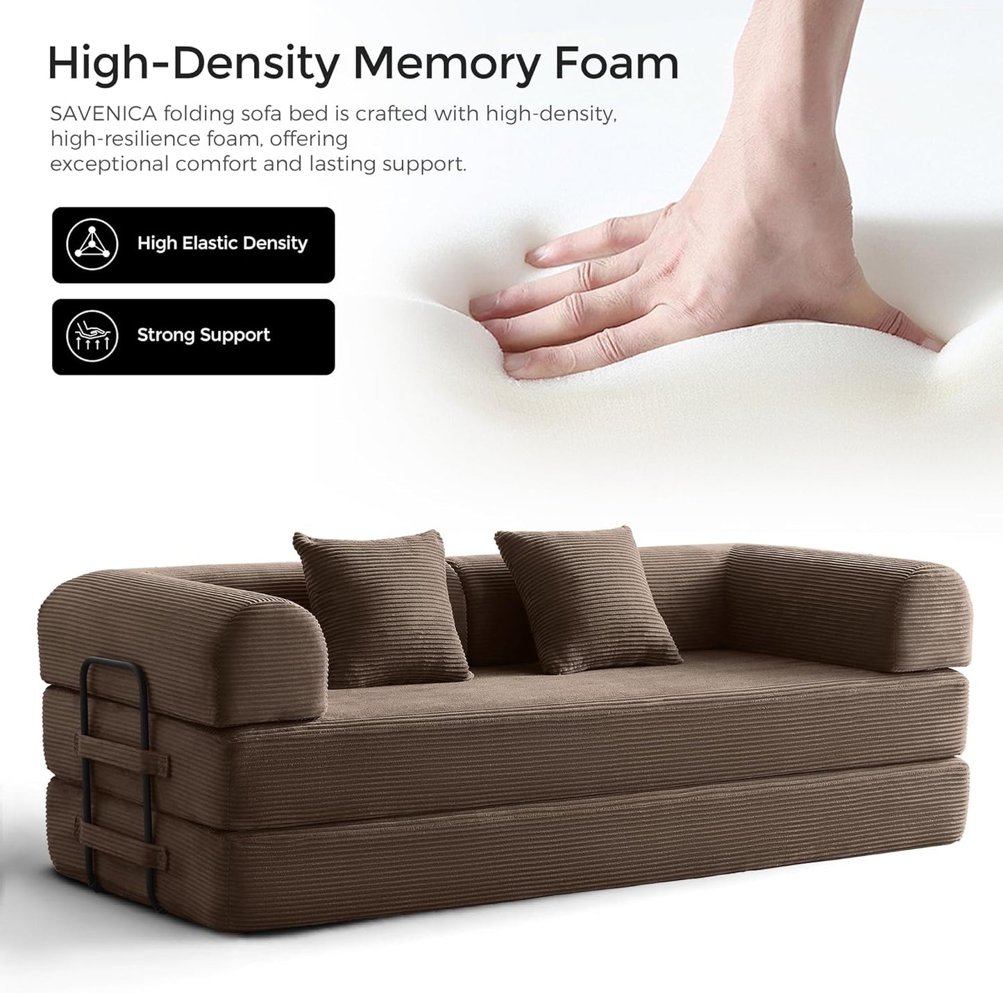 79" Convertible Sofa Bed with Fixed-Shape Frame & Removable Armrests, Modular Corduroy Sleeper Sofa, Folding Mattress Couch for Small Spaces - No Assembly Needed in Brown (Includes 2 Pillows)