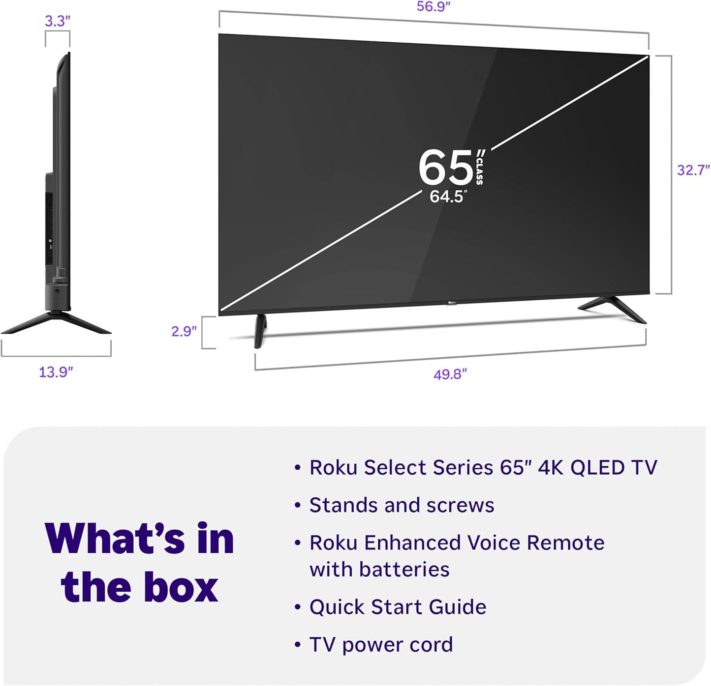 Roku Smart TV 2026 – 65-Inch Select Series, 4K QLED TV – Roku TV with Voice Remote – Flat Screen QLED Television with Wi-Fi for Streaming Live Local News, Sports, & Movies – Bluetooth Headphone Mode