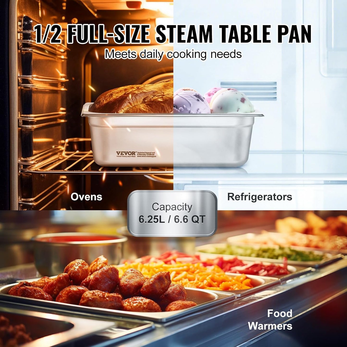 VEVOR 8 Pack Hotel Pans with Lids, 1/2 Size Anti-Jam Steam Pan, 0.8mm Thick Stainless Steel Steam Table Pan, 4-Inch Deep Commercial Table Pan, Catering Storage Food Pan, for Industrial & Scientific