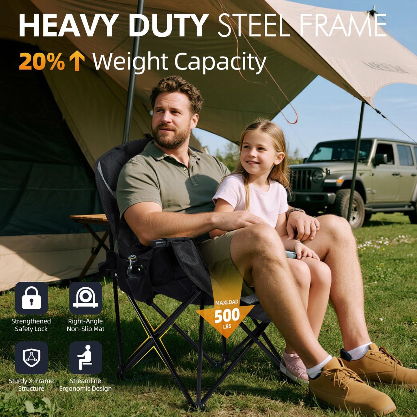 PUVASIA Oversized Camping Chair - Heavy Duty Padded Lawn Chair