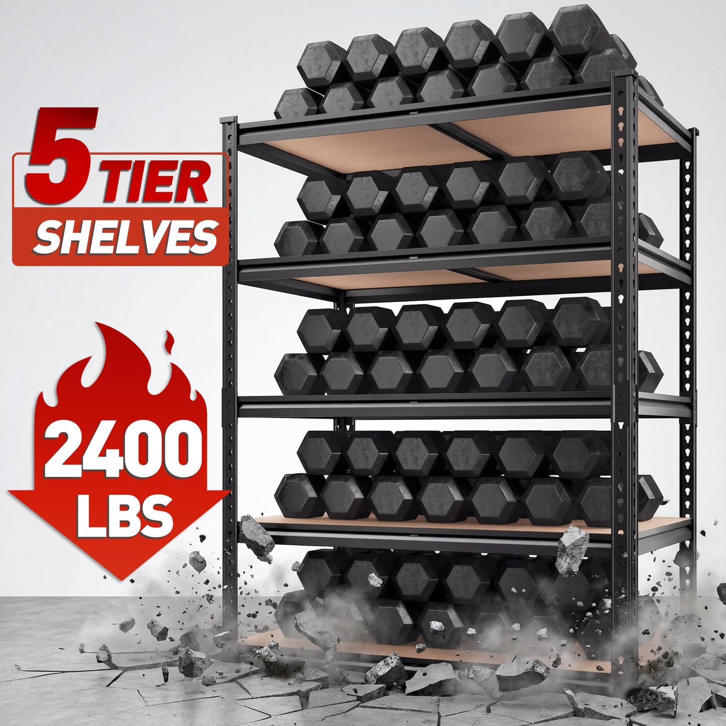 REIBII 2400LBS Heavy Duty 5 Tier Adjustable Storage Shelves