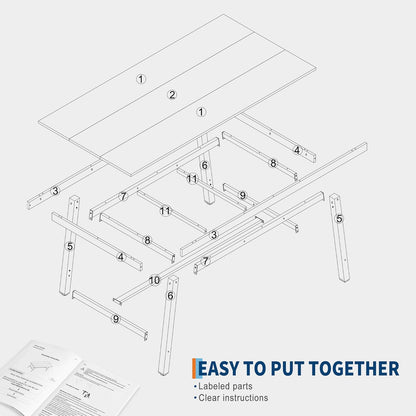 GarveeHome Industrial Dining Table for 6-8 People, 70.87" Long Large Kitchen Table with Sturdy Metal Frame, Rectangular Counter for Dinner, Kitchen, Dining Room (Brown, 71" Non-extendable)