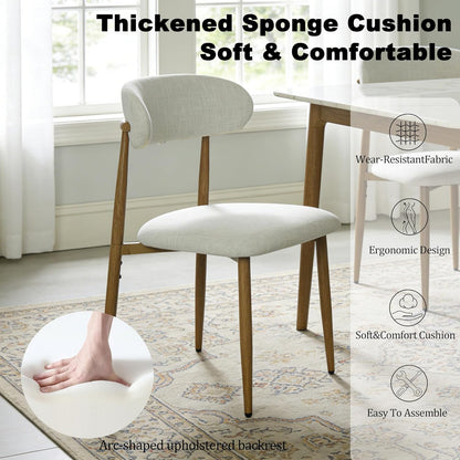 FREKEN Modern Upholstered Dining Chairs Set of 8, Mid-Century Metal Frame with Wood Grain, Linen Fabric Side Chair for Kitchen Dining Room, 350lbs Capacity, Beige