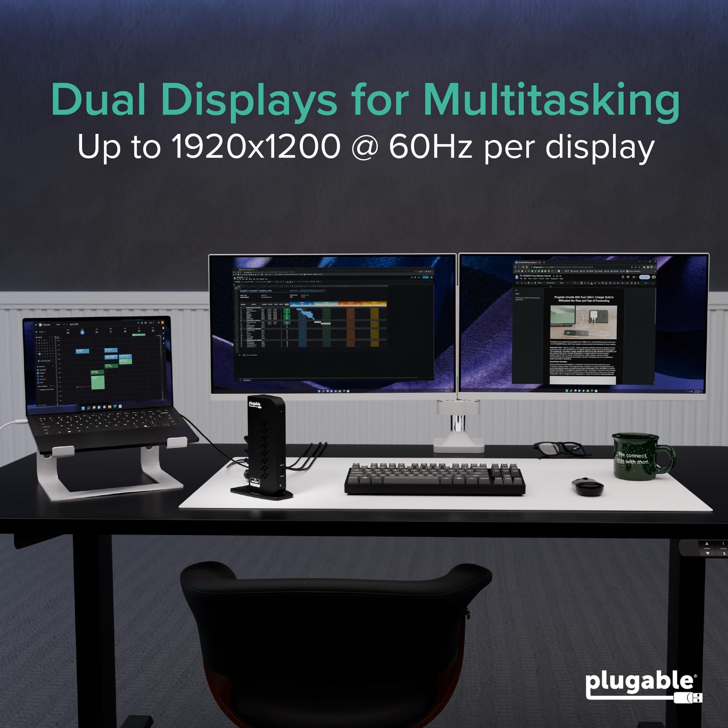 PLUGABLE Dual 1080p HDMI Docking Station for USB-C & USB 3.0